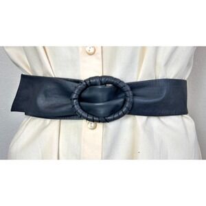 80s Leather Cinch Waist Slide Belt Leather Wrap Oval Buckle USA Gray Size Medium